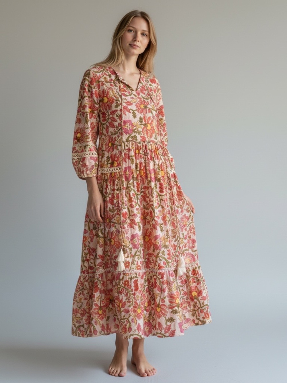 Debbie Katz South Beach Maxi Dress M | Vibrant Floral Boho Chic Resort Wear